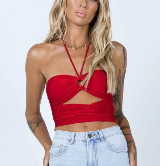 Princess Polly LORIELLA RING DETAIL CROP TOP RED NWT - Picture 6 of 13